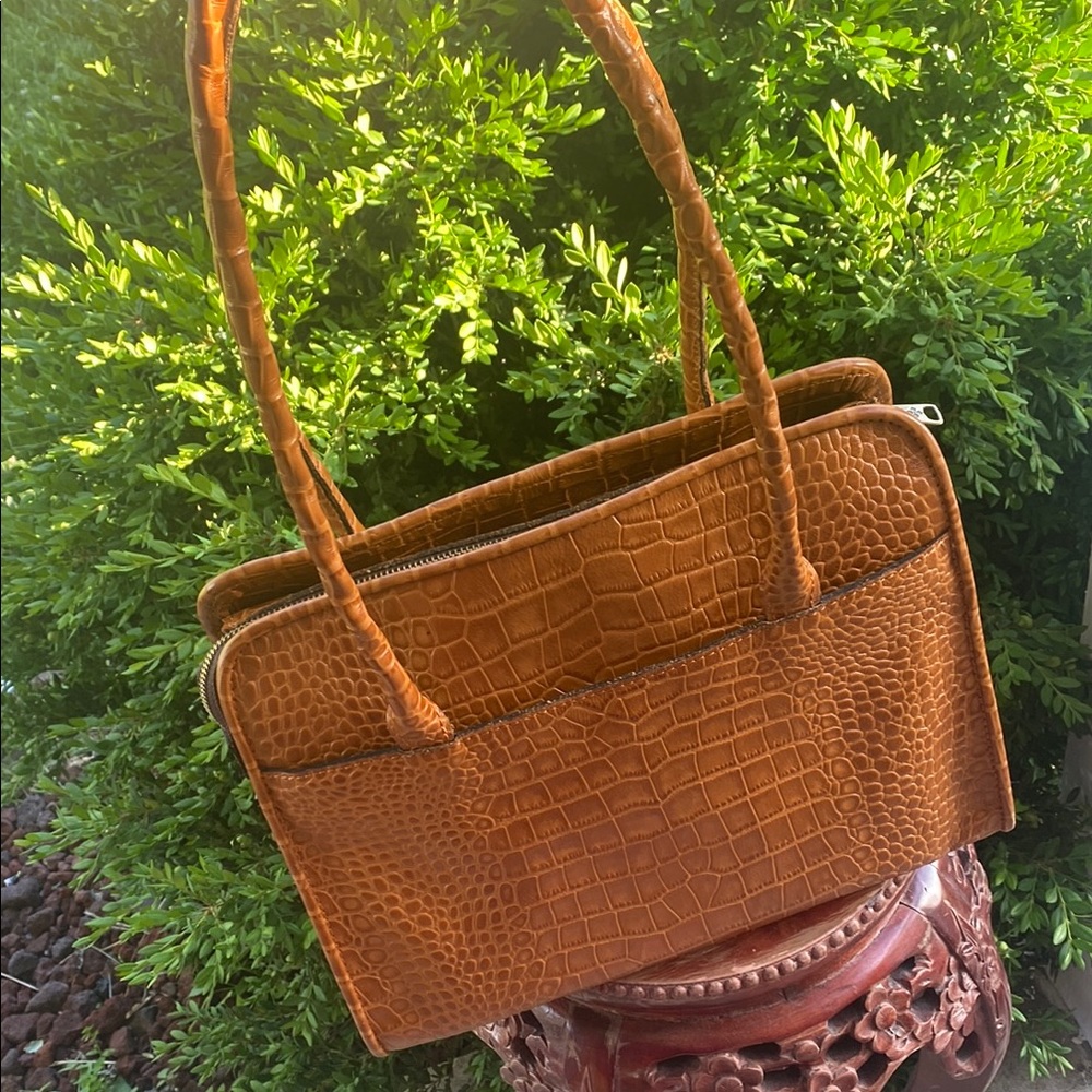 Patricia Nash Brown Crocodile Skin Leather & Suede Purse Bag